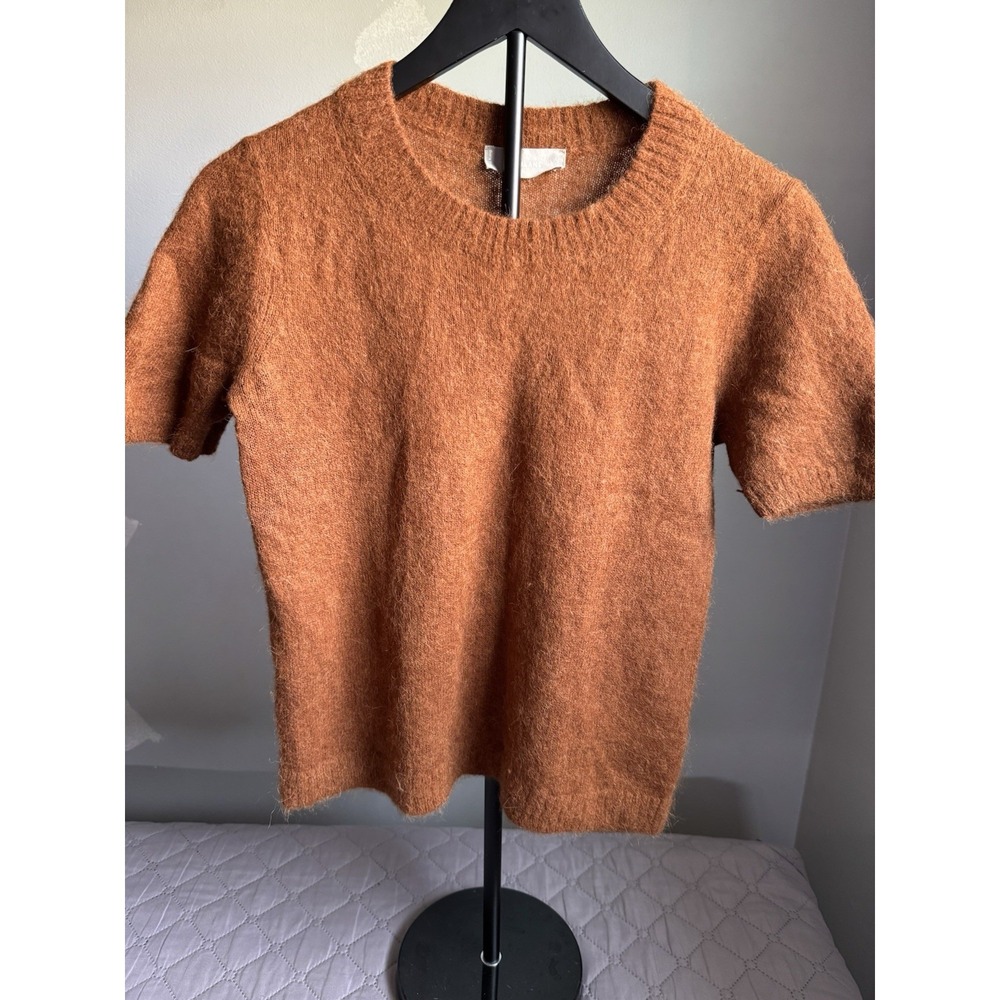 Everlane Air Alpaca Short Sleeve Sweater Saddle Brown Wool Blend Small Soft Knit